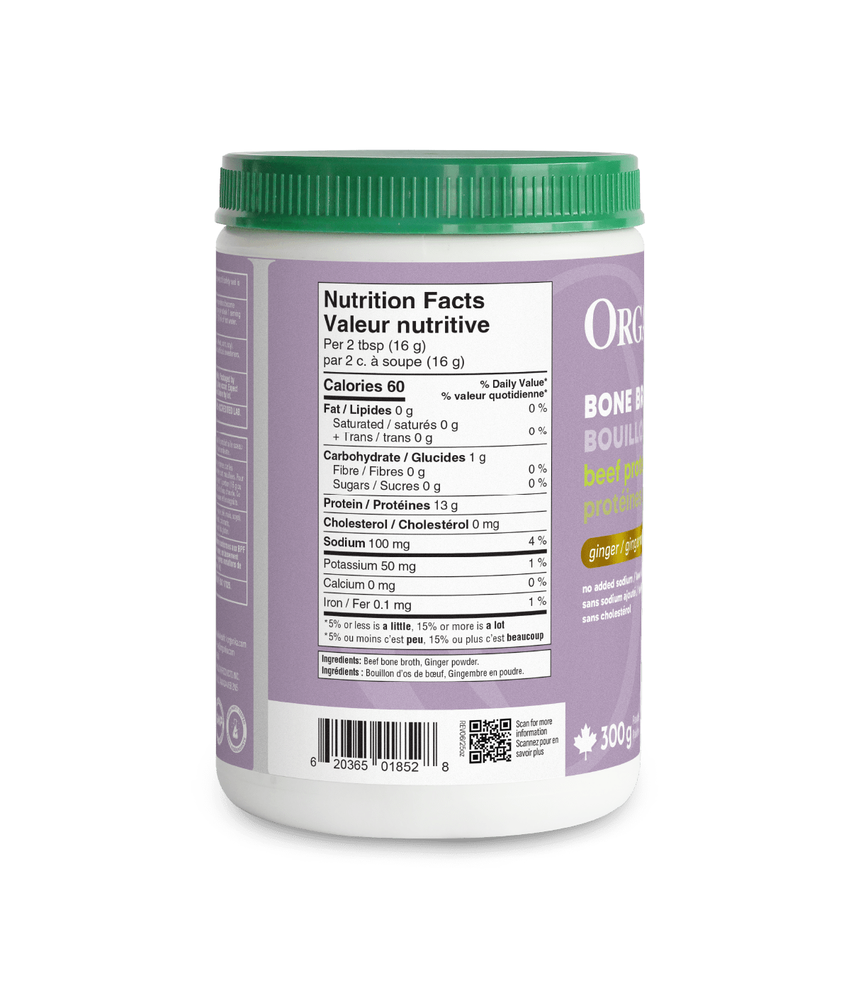 Beef Bone Broth Protein Powder - Ginger - Organika Health Products
