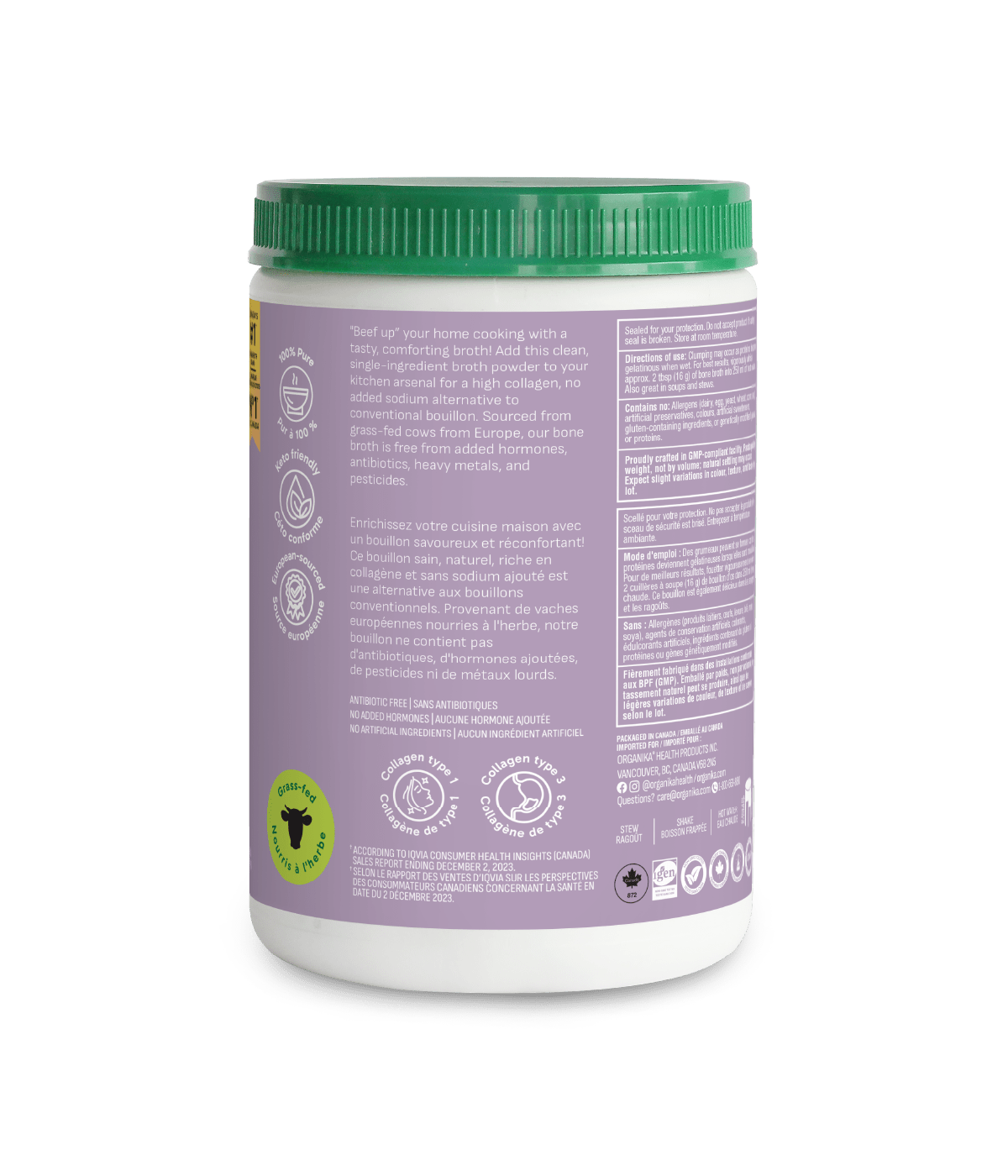 Beef Bone Broth Protein Powder - Original - Organika Health Products