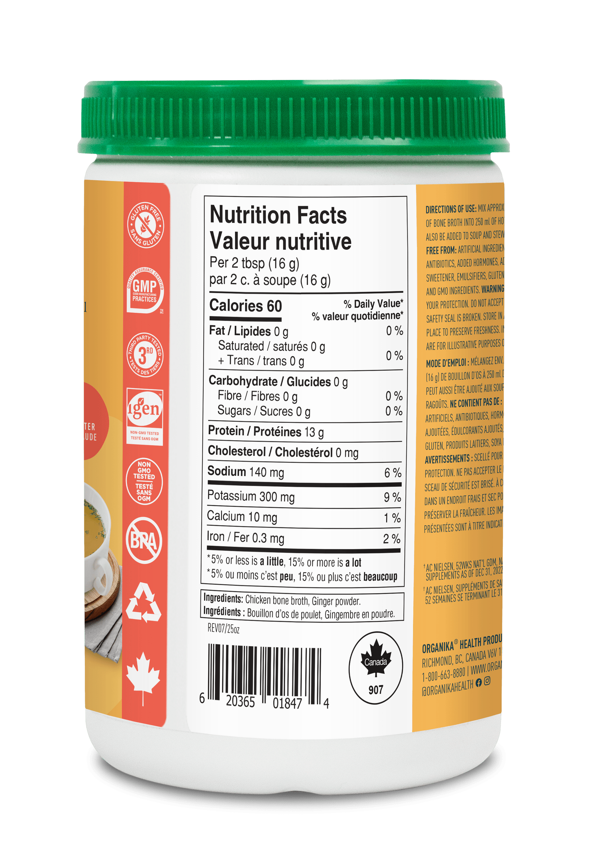 Chicken Bone Broth Protein Powder - Ginger - Organika Health Products