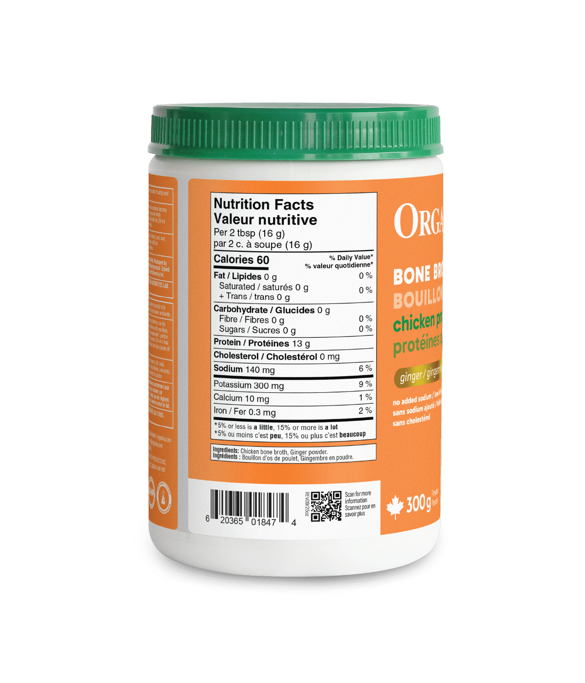 Chicken Bone Broth Protein Powder - Ginger - Organika Health Products