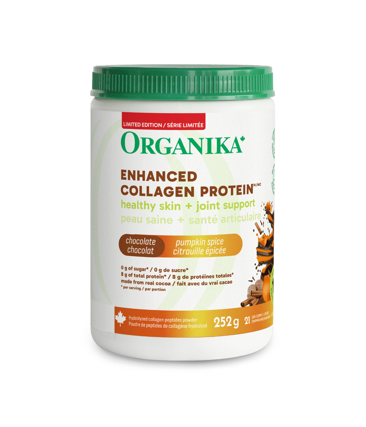 Dark Chocolate Pumpkin Spice Enhanced Collagen Protein - Dark Chocolate Pumpkin Spice - Organika Health Products
