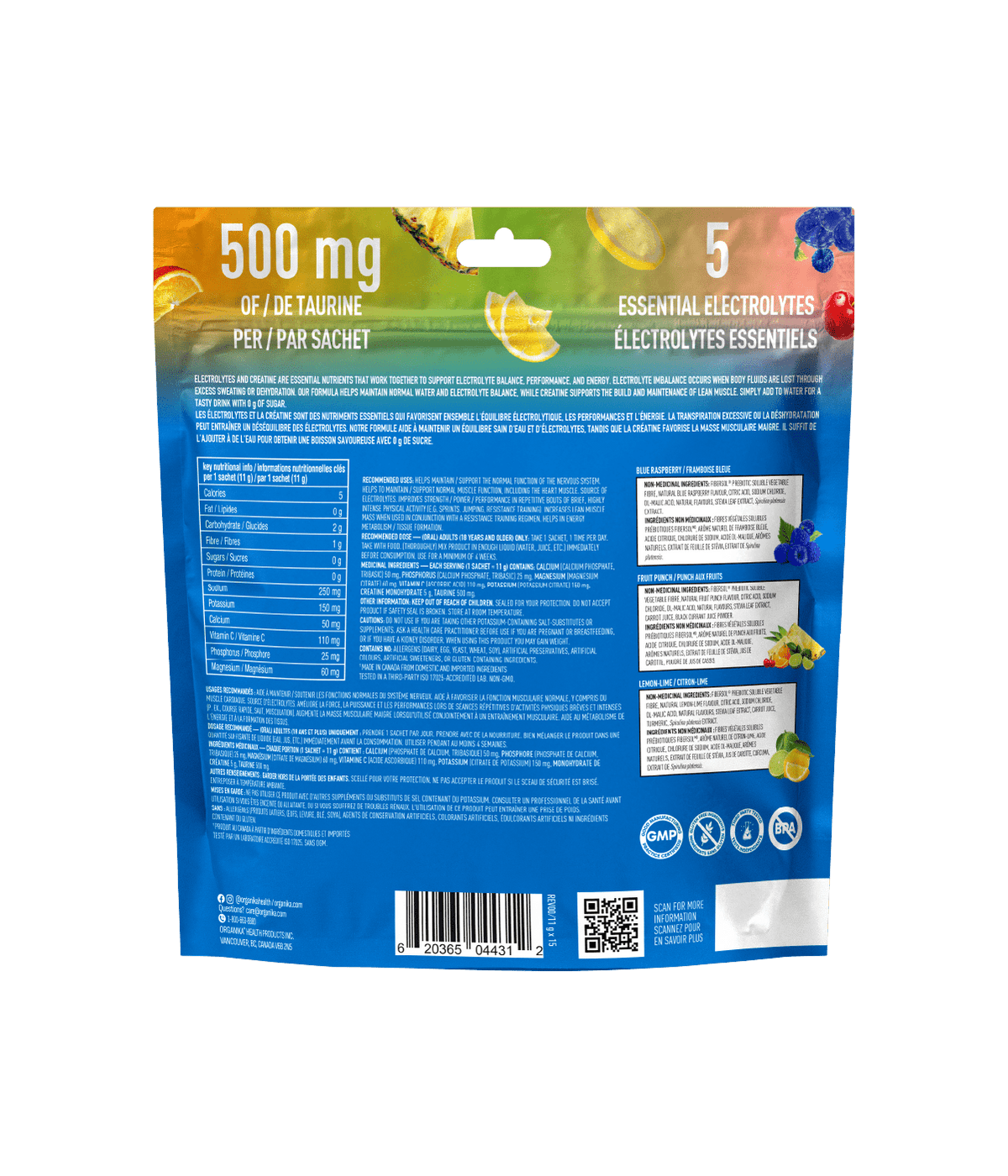 Electrolytes + Creatine + Taurine Sachets - Variety Pack - 11g x 15 servings - Organika Health Products