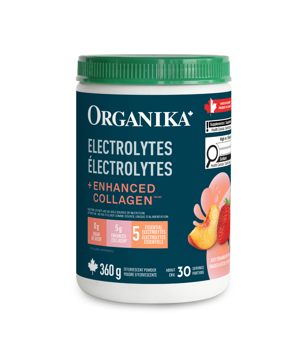 Electrolytes + Enhanced Collagen - Juicy Strawberry Peach 360 g - Juicy Strawberry Peach - Organika Health Products