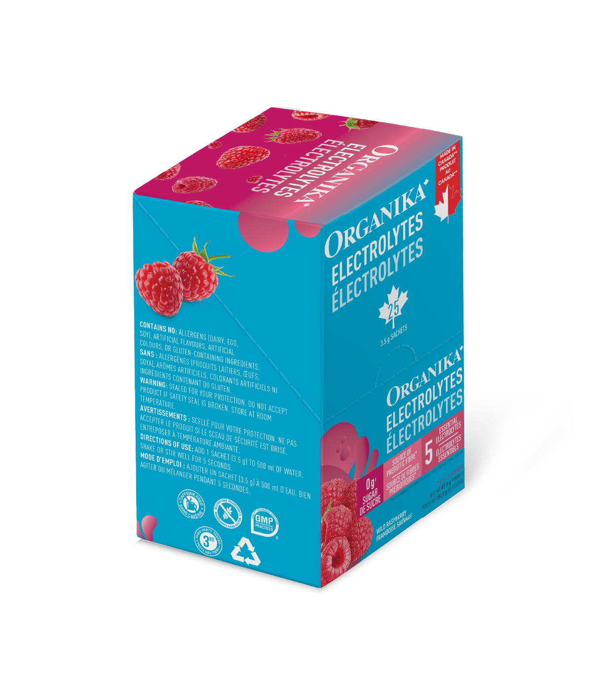 Electrolytes Sachets - Wild Raspberry - Box (25 Pack) - Organika Health Products