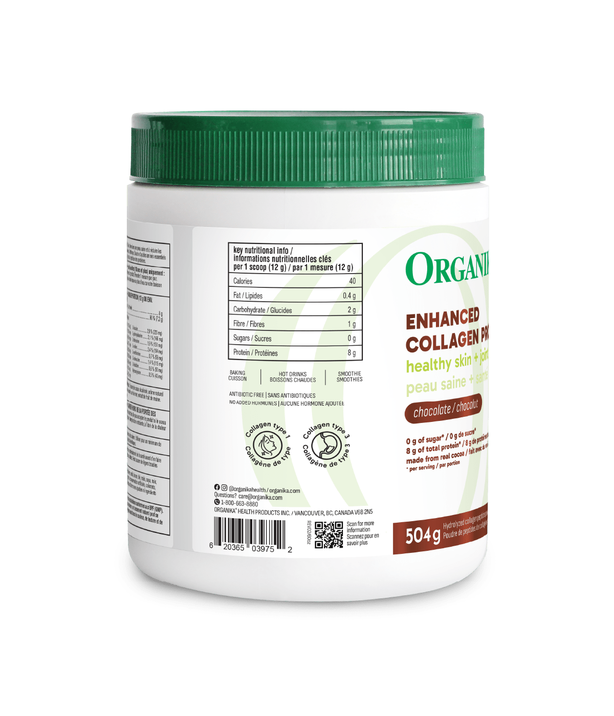 Enhanced Collagen Protein Chocolate - 504 g - Organika Health Products