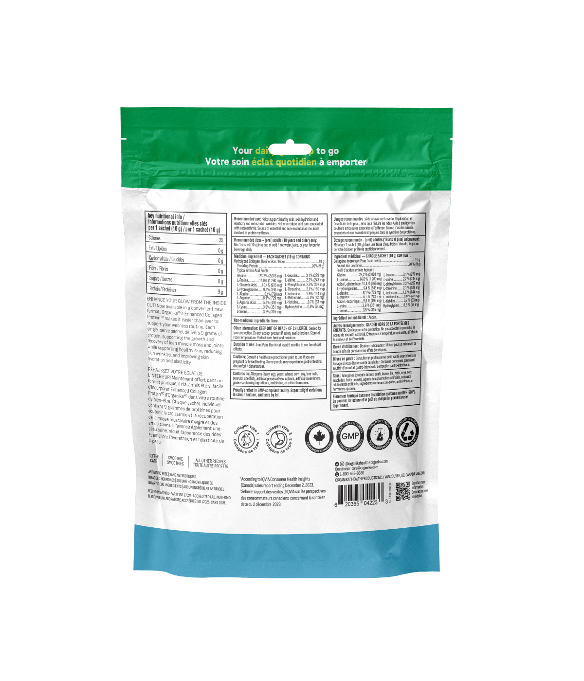 Enhanced Collagen Protein Original - 10 g x 10 Sachets - Organika Health Products