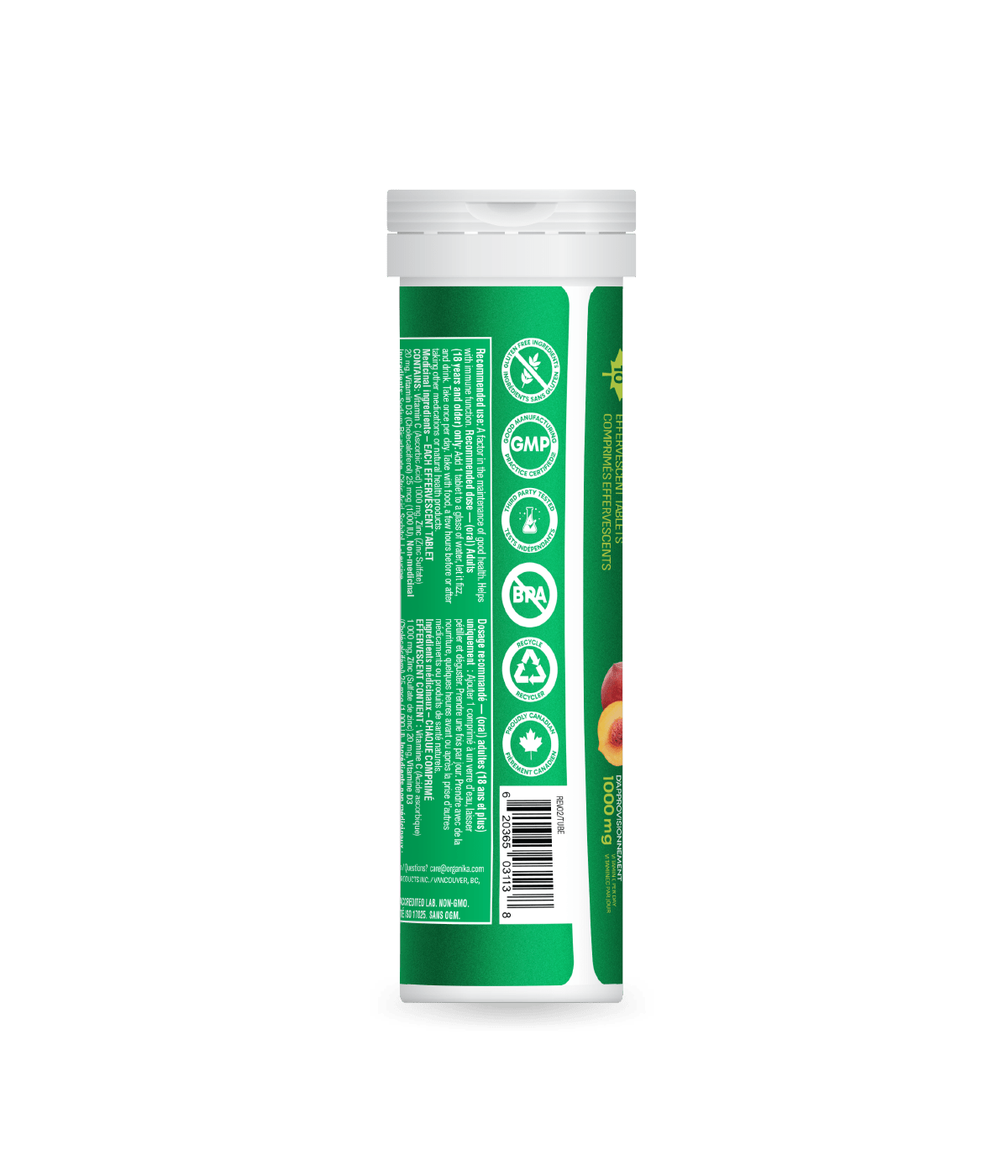 Instant C, D, Zinc Immunity Effervescent - Peach - Single Tube - Organika Health Products