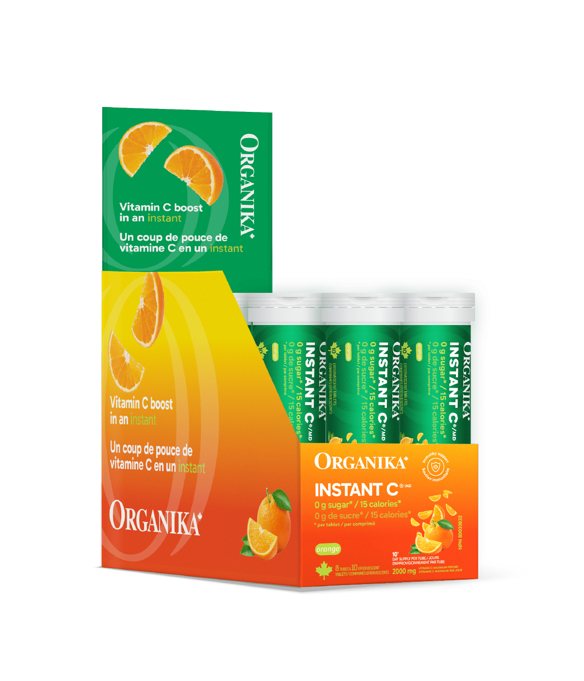 Instant C Effervescent with Stevia - Orange - Box Pack (8 tubes) - Organika Health Products