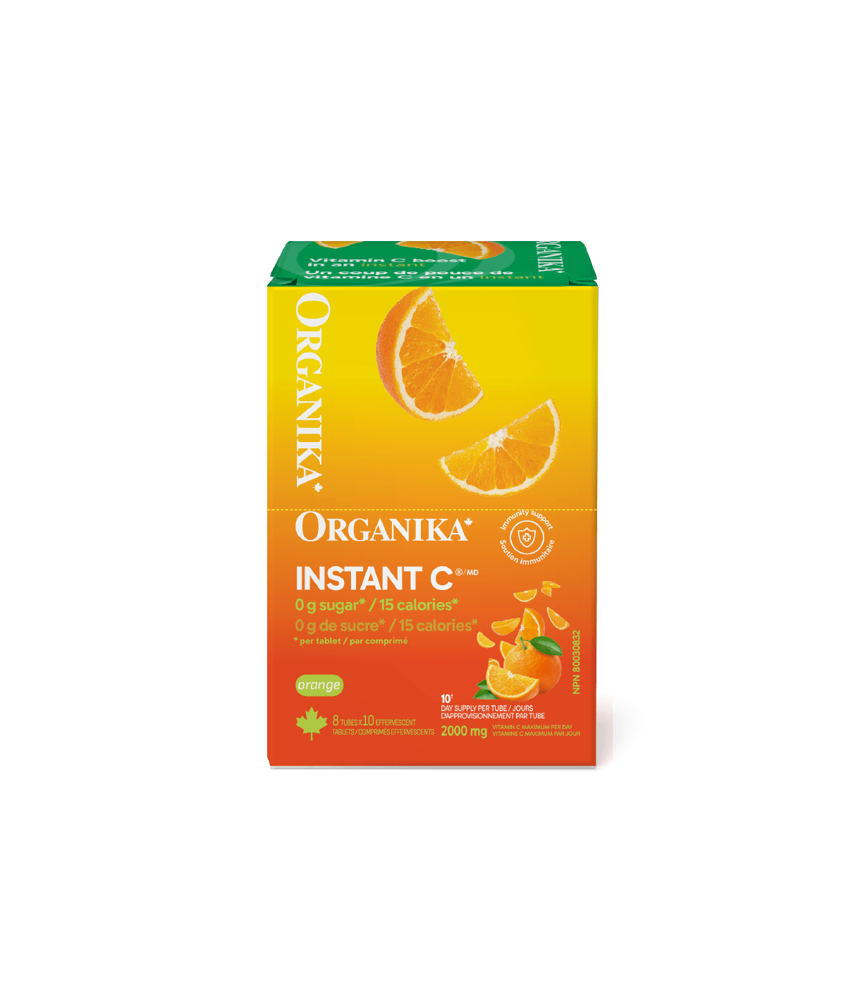 Instant C Effervescent with Stevia - Orange - Box Pack (8 tubes) - Organika Health Products