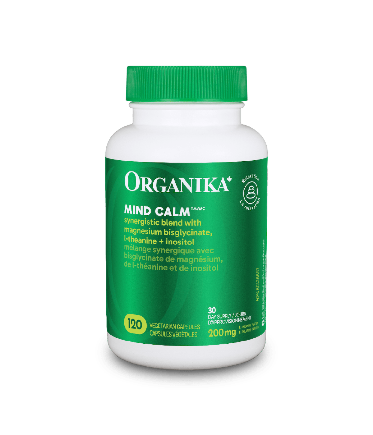Mind Calm Capsules with Magnesium Bisglycinate & L - Theanine - 120 Vcaps - Organika Health Products