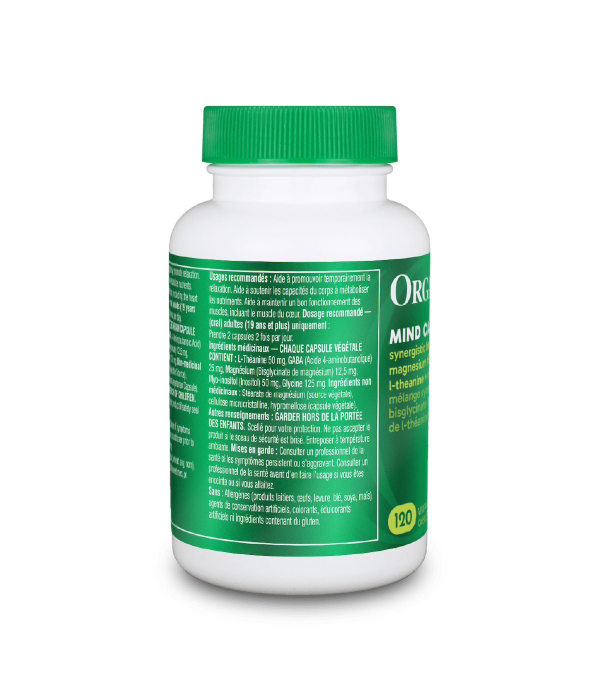Mind Calm Capsules with Magnesium Bisglycinate & L - Theanine - 120 Vcaps - Organika Health Products