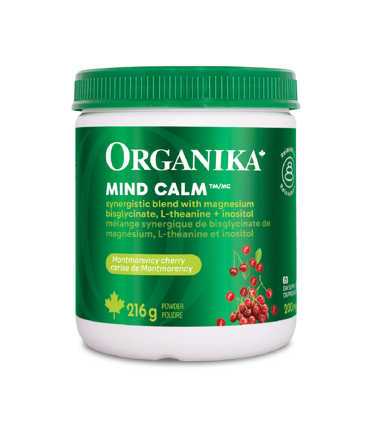 Mind Calm Powder with Magnesium Bisglycinate & L-Theanine - Montmorency Cherry - Organika Health Products