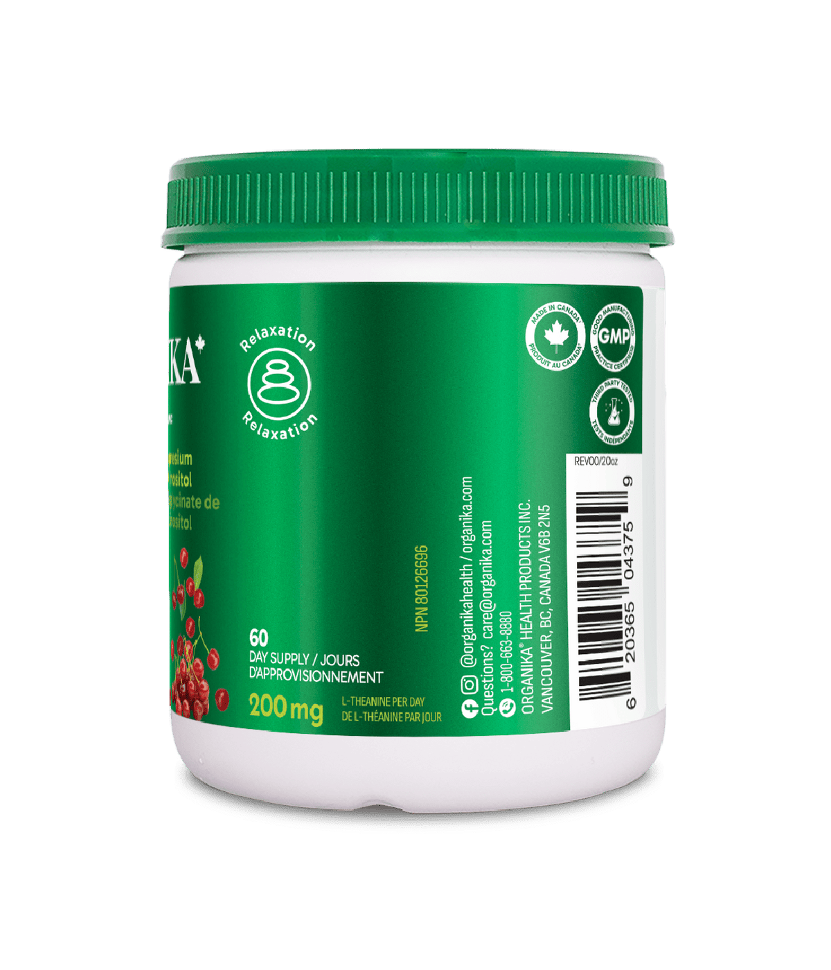 Mind Calm Powder with Magnesium Bisglycinate & L-Theanine - Montmorency Cherry - Organika Health Products