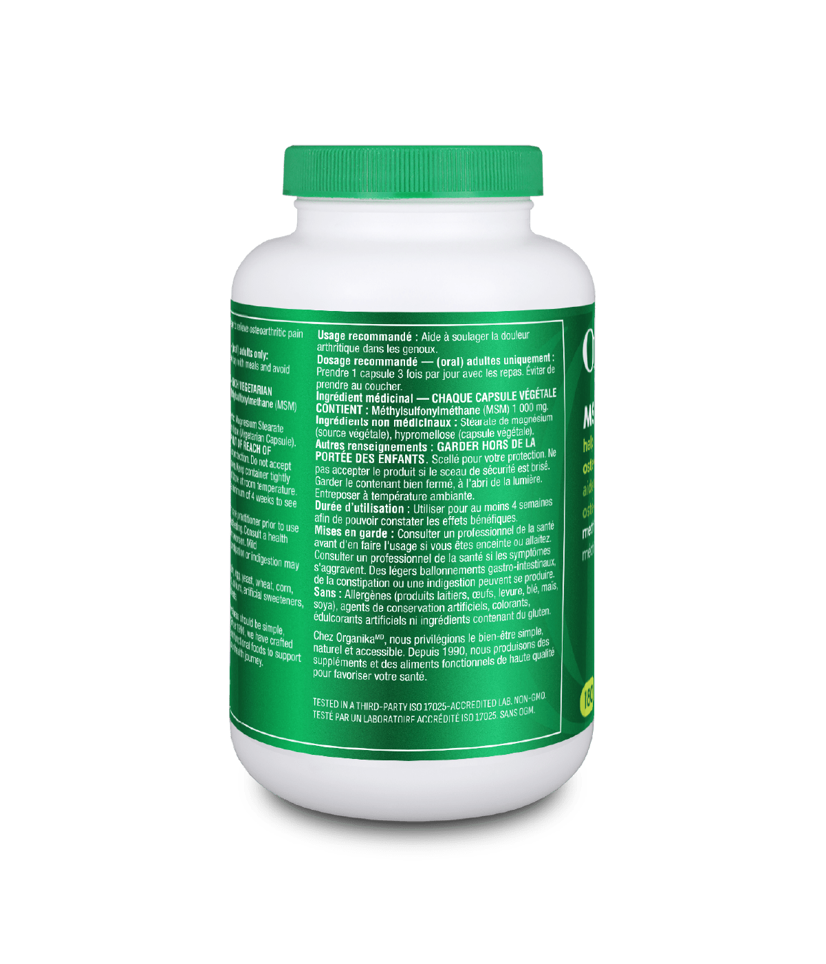 MSM (Methylsulfonylmethane) - 180 Vcaps - Organika Health Products
