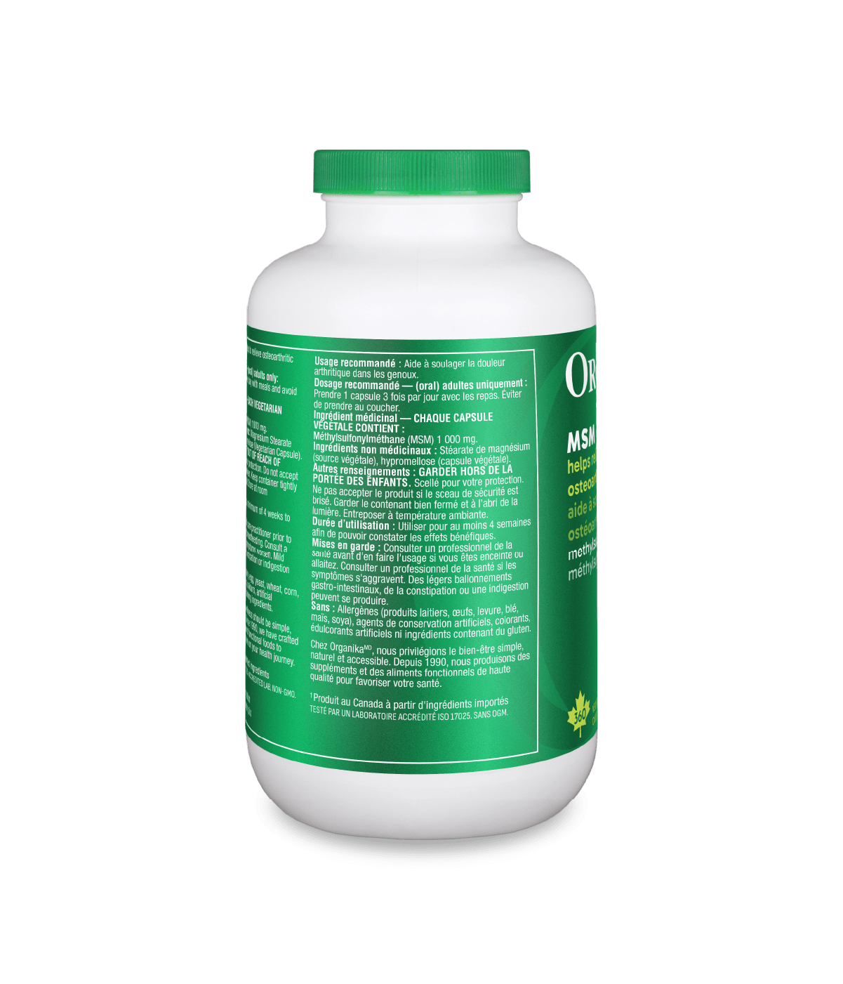 MSM (Methylsulfonylmethane) - 360 Vcaps - Organika Health Products