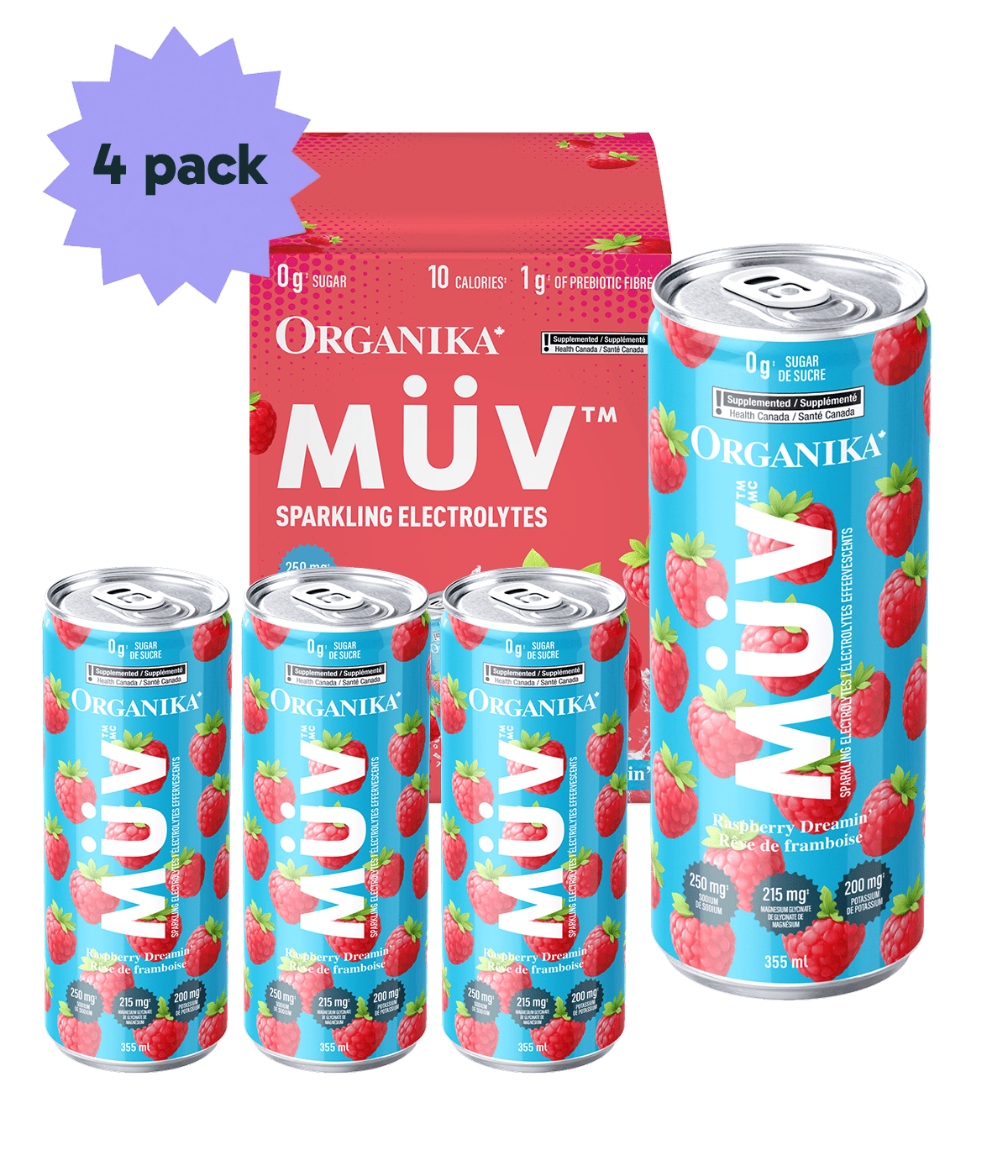 MÜV Sparkling Electrolytes - 355 ml Box (4 Pack) - Organika Health Products