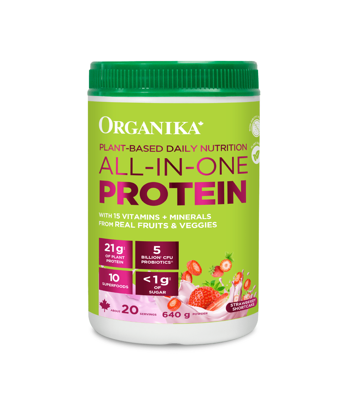 Plant - Based Daily Nutrition All - In - One Protein - Strawberry Shortcake - 640 g - Organika Health Products