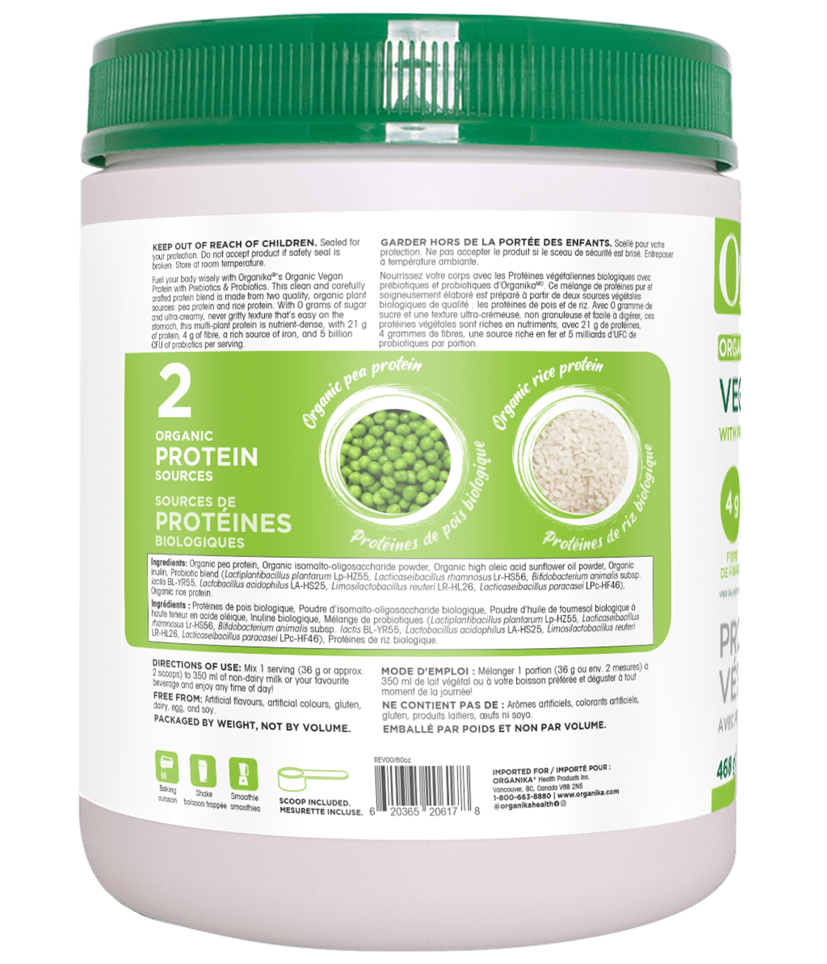 Vegan Protein with Prebiotics & Probiotics - Unflavoured - Organika Health Products