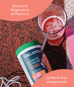 Electrolytes + Enhanced Collagen  in a glass outdoors