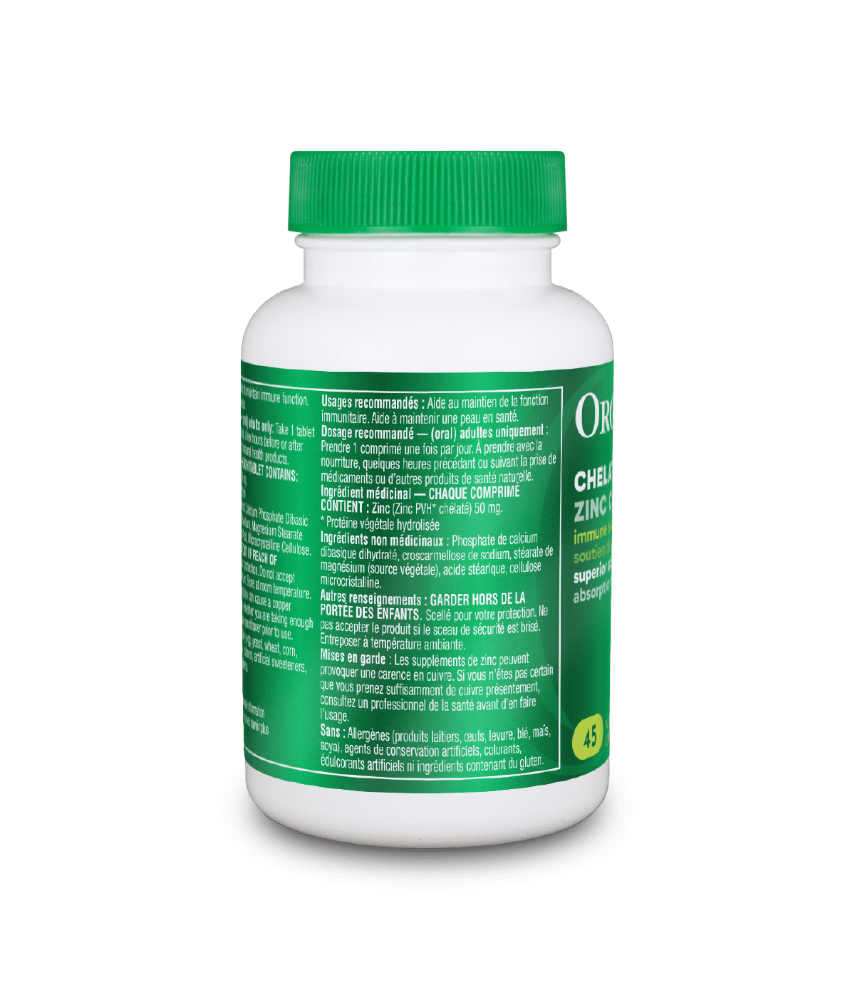 Chelated Zinc - 45 tablets - Organika Health Products