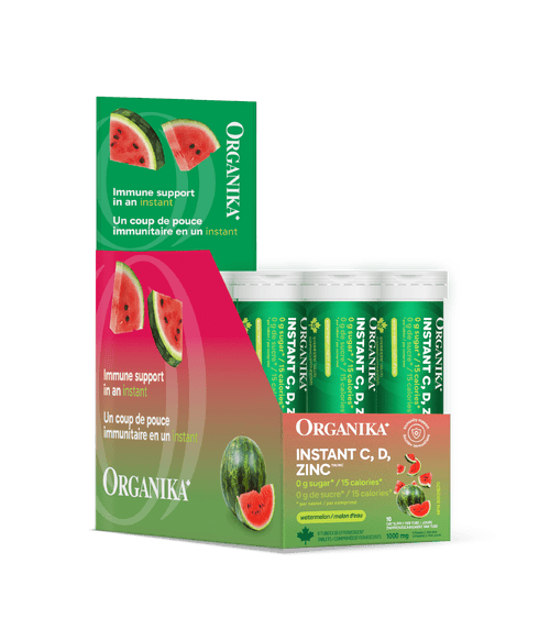 Instant C, D, Zinc Immunity Effervescent - Watermelon - Box (8 Tubes) - Organika Health Products