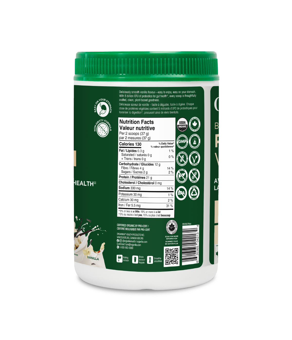 Organic Plant Protein with Probiotics for Gut Health - Vanilla - Vanilla - Organika Health Products