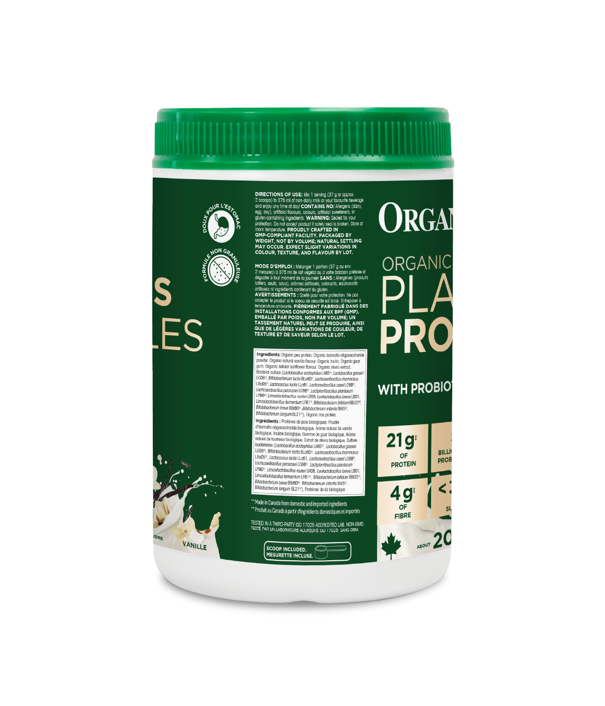 Organic Plant Protein with Probiotics for Gut Health - Vanilla - Vanilla - Organika Health Products