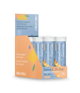 Instant C, D, Zinc Immunity Effervescent - Peach - Box (8 Tubes) - Organika Health Products