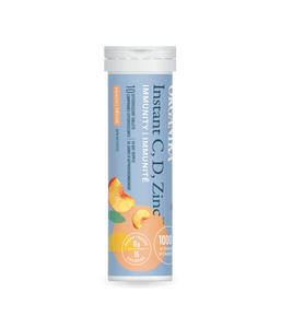 Instant C, D, Zinc Immunity Effervescent - Peach - Single Tube - Organika Health Products