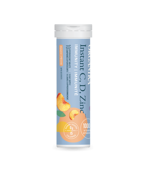 Instant C, D, Zinc Immunity Effervescent - Peach - Single Tube - Organika Health Products