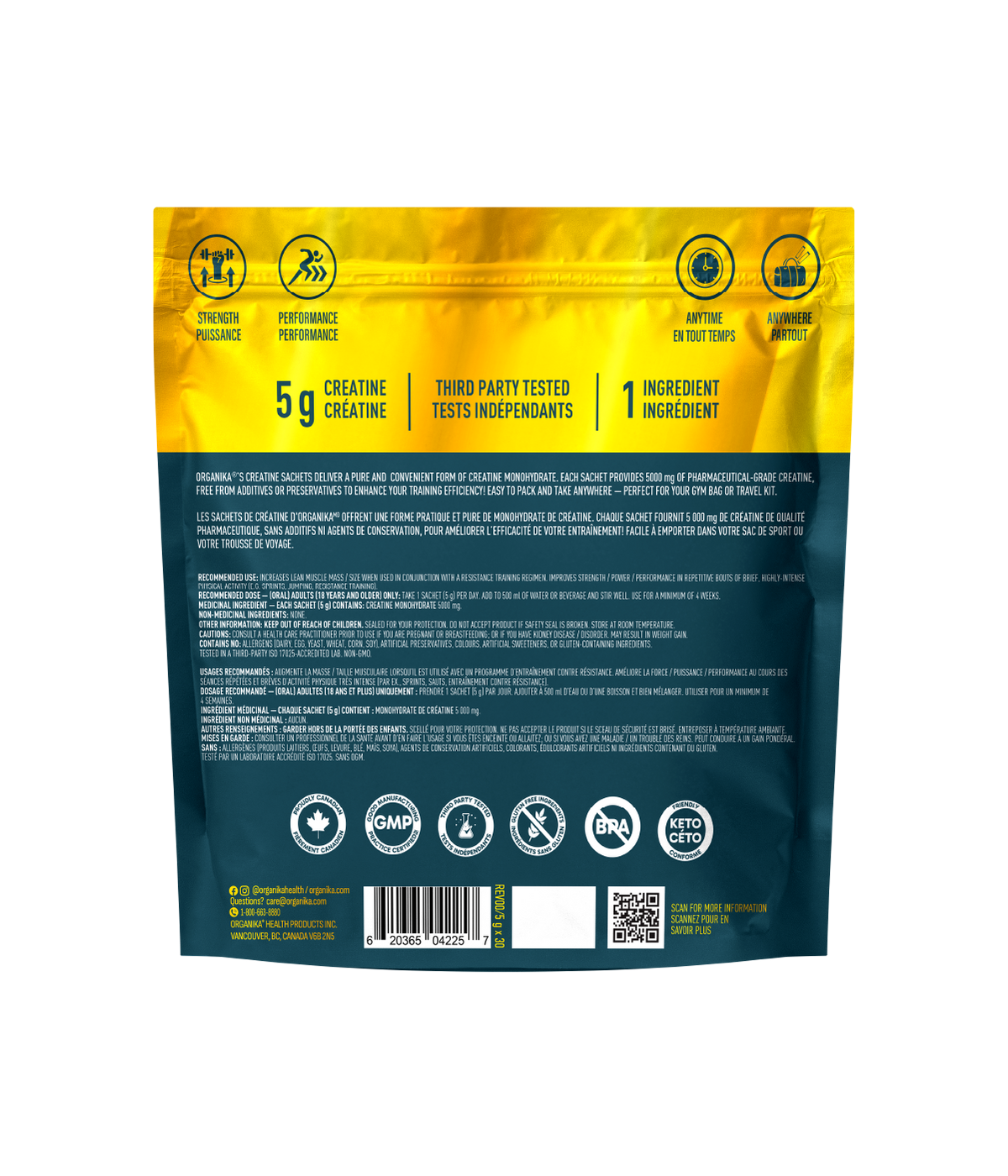 Creatine Sachets - Unflavoured - 5 g x 30 Sachets - Organika Health Products