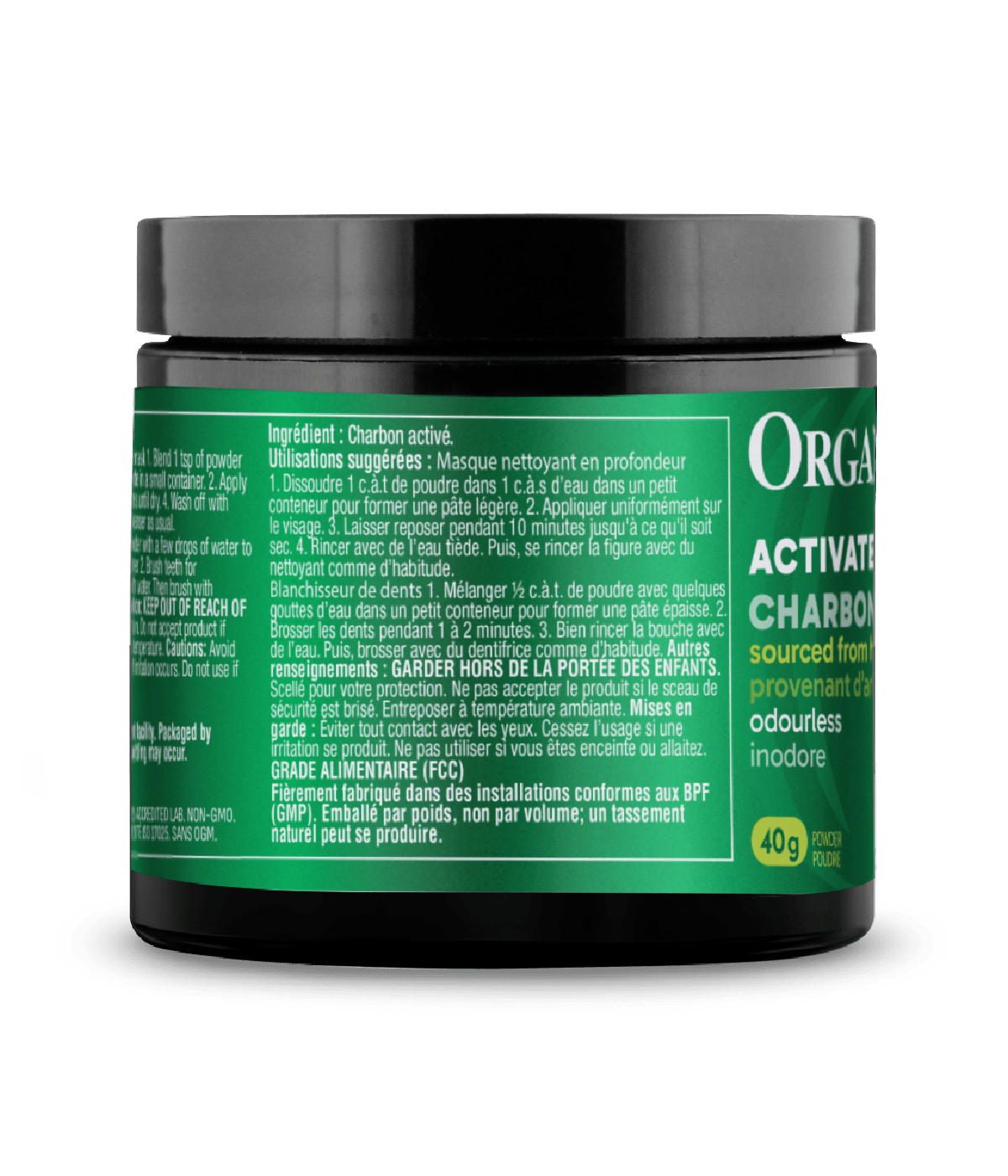 Activated Charcoal Powder - 40 g - Organika Health Products