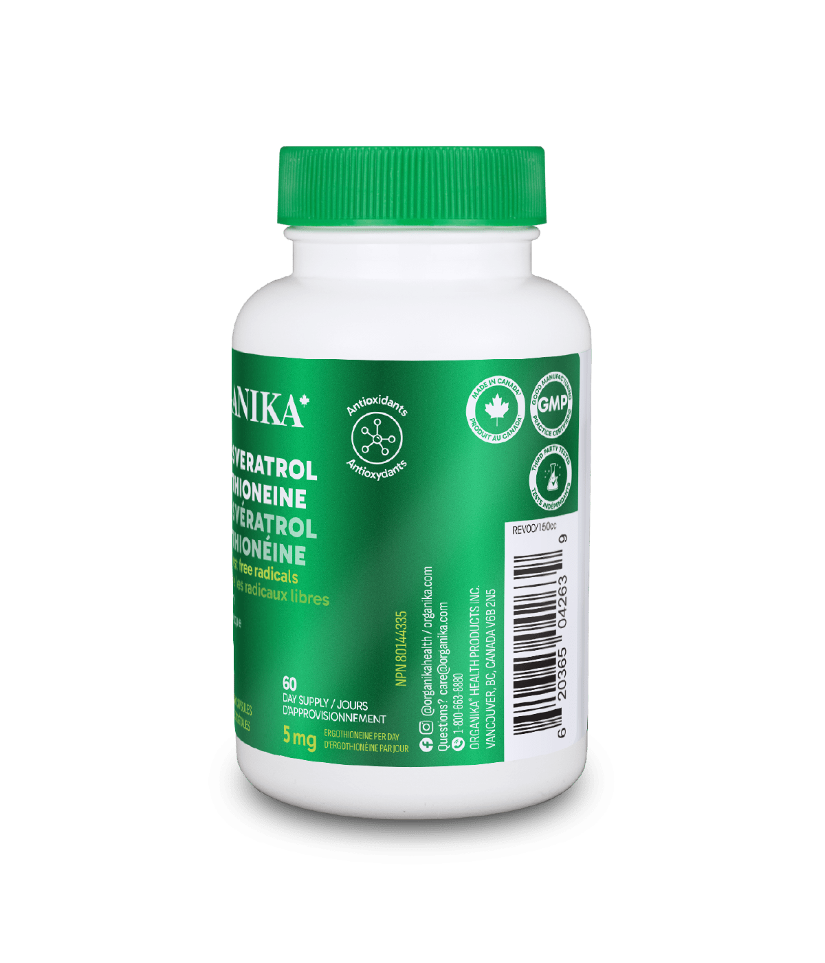 ALA+Resveratrol+Ergothioneine - 60 Vcaps - Organika Health Products