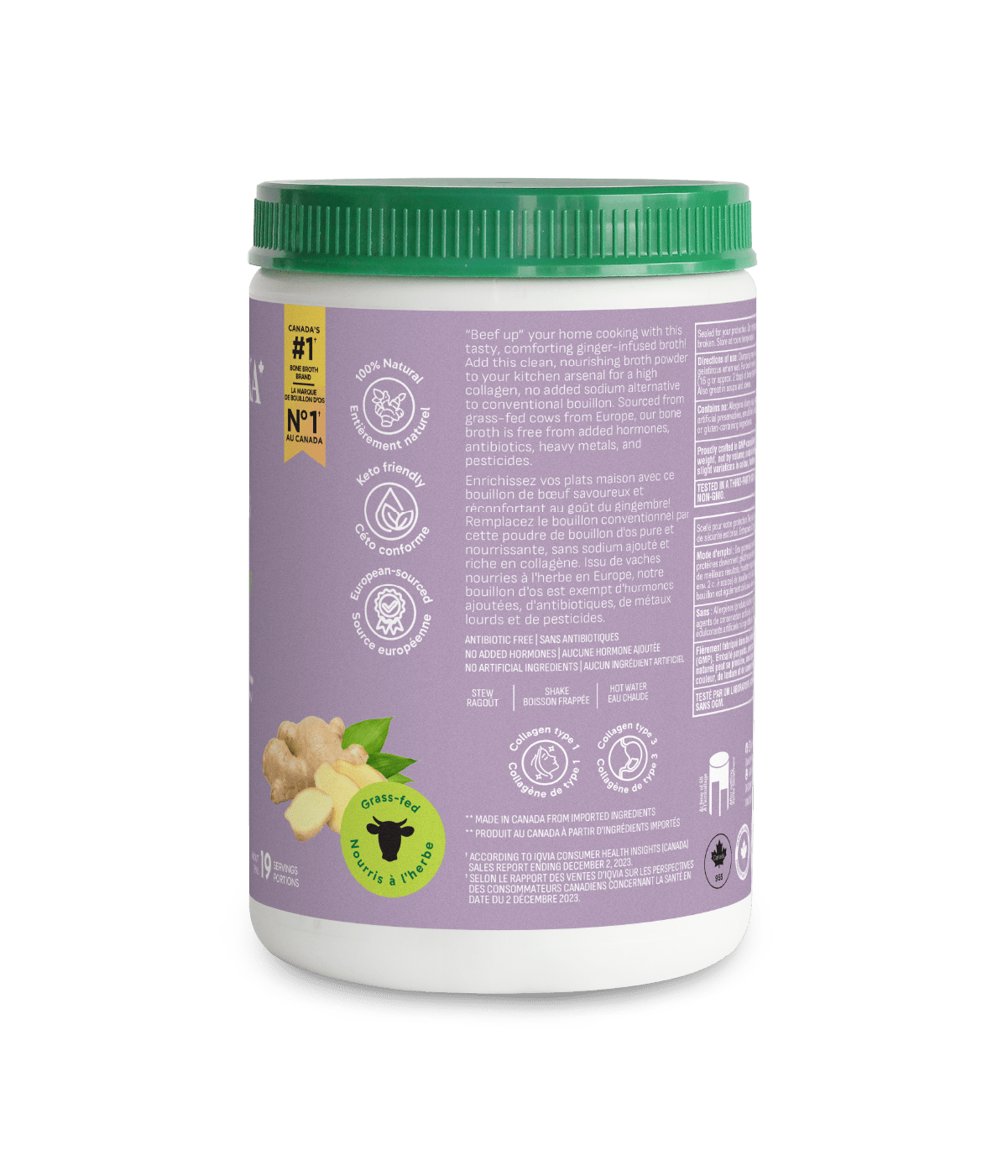 Beef Bone Broth Protein Powder - Ginger - Organika Health Products