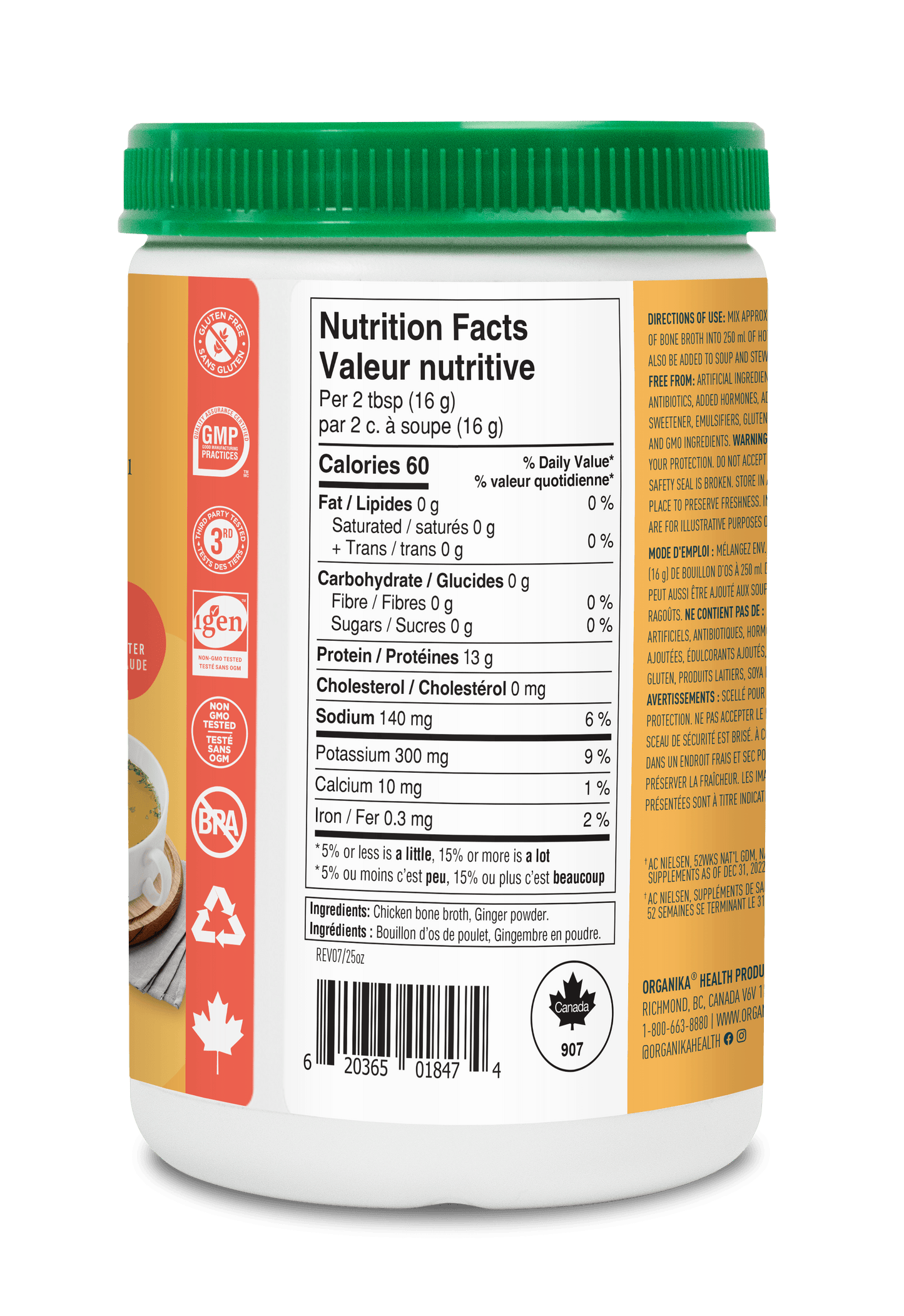 Chicken Bone Broth Protein Powder - Ginger - Organika Health Products