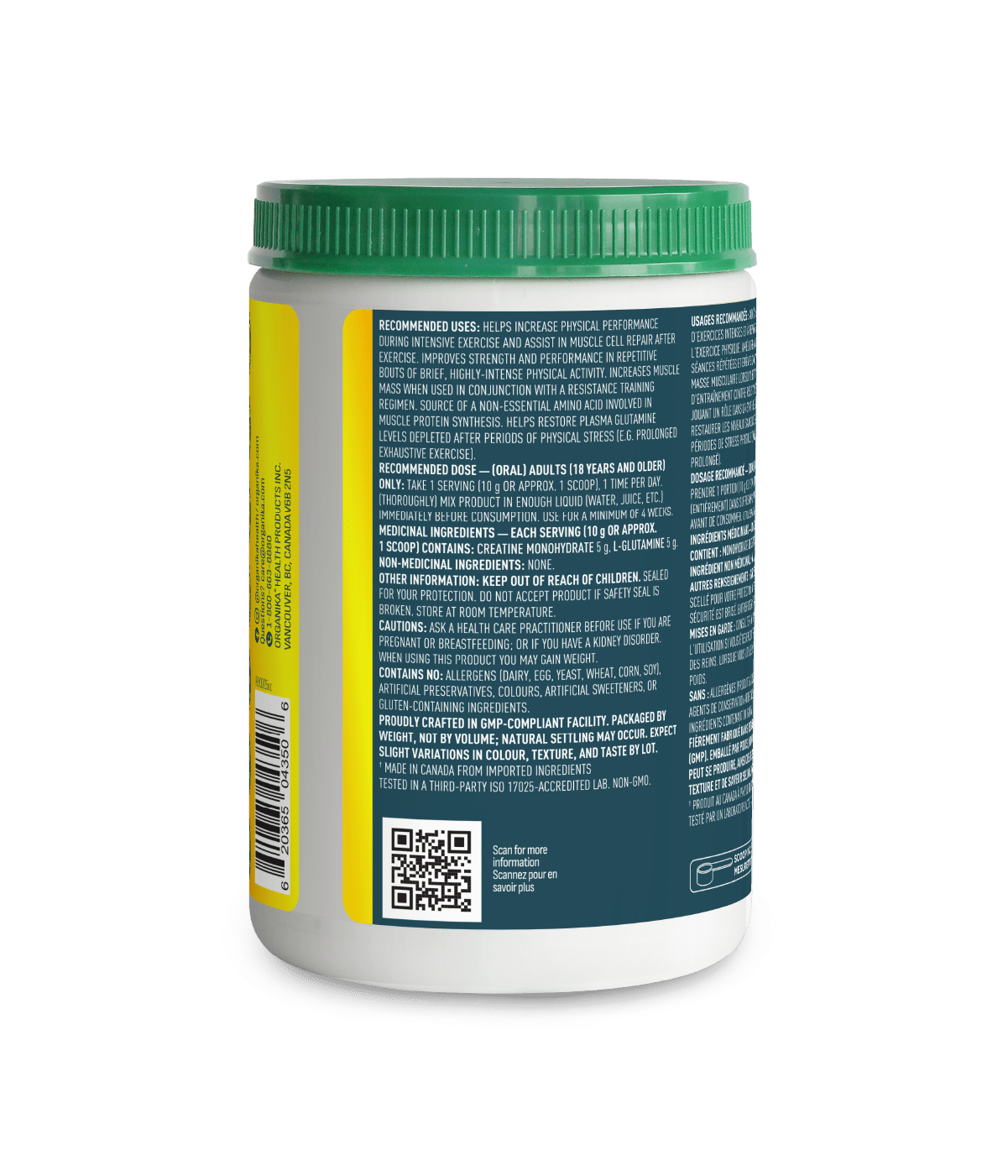 Creatine + Glutamine - Unflavoured - Unflavoured - Organika Health Products