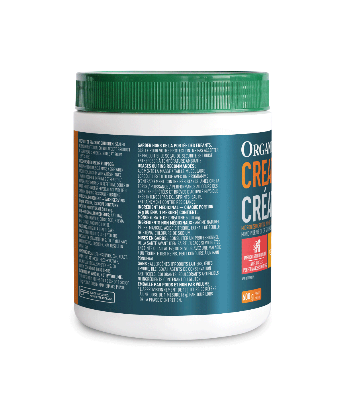 Creatine Powder - Peach Mango - 600 g - Organika Health Products