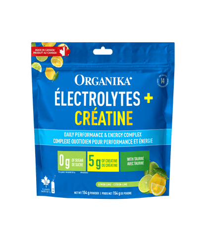 Electrolytes + Creatine + Taurine Sachets - Lemon Lime - 11g x 14 servings - Organika Health Products