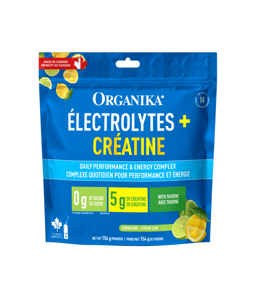 Electrolytes + Creatine + Taurine Sachets - Lemon Lime - 11g x 14 servings - Organika Health Products