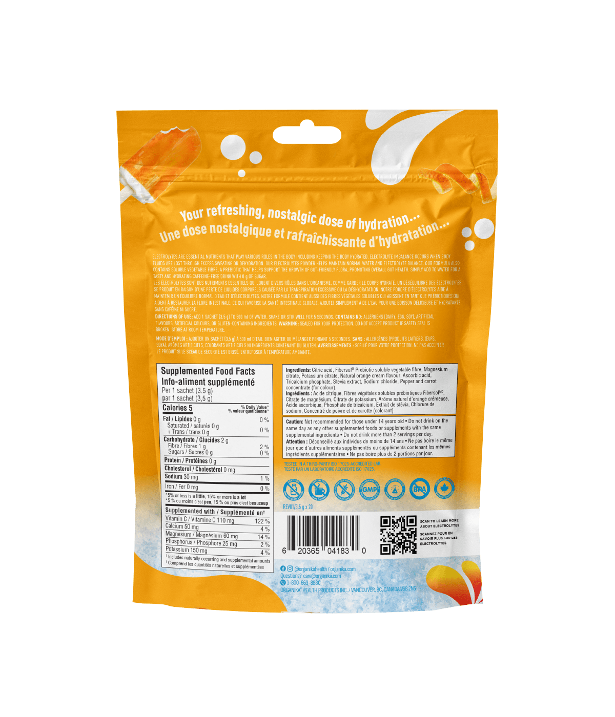 Electrolytes Sachets - Orange Cream - 20 Pack - Organika Health Products