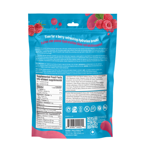 Electrolytes Sachets - Wild Raspberry - 20 Pack - Organika Health Products