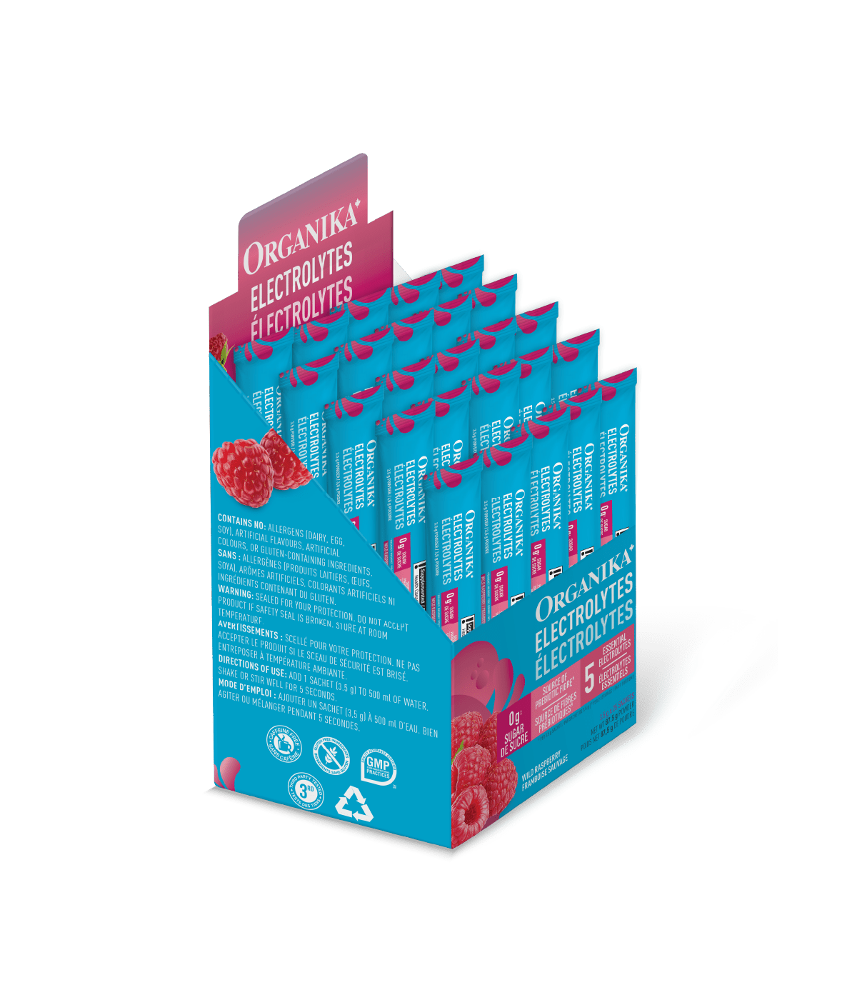 Electrolytes Sachets - Wild Raspberry - Box (25 Pack) - Organika Health Products