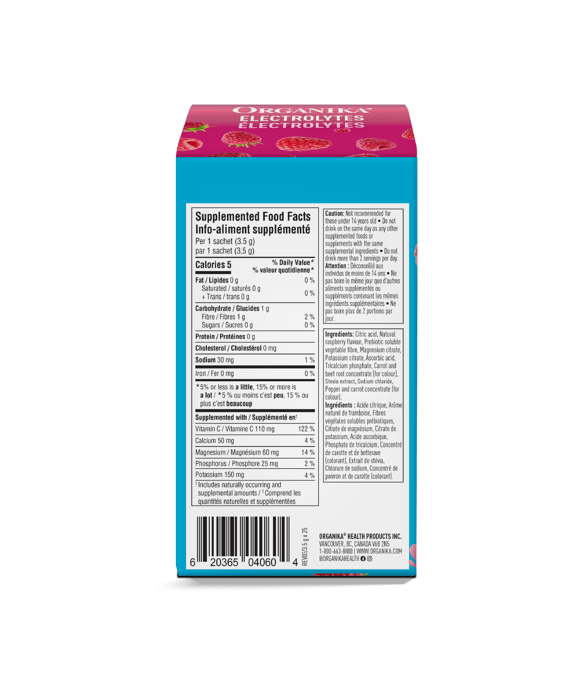 Electrolytes Sachets - Wild Raspberry - Box (25 Pack) - Organika Health Products