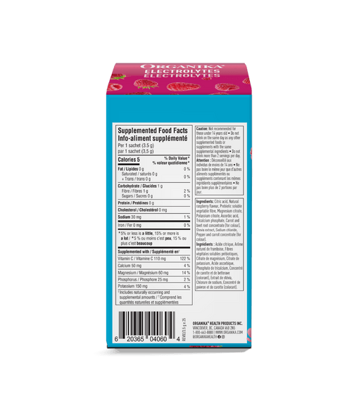 Electrolytes Sachets - Wild Raspberry - Box (25 Pack) - Organika Health Products