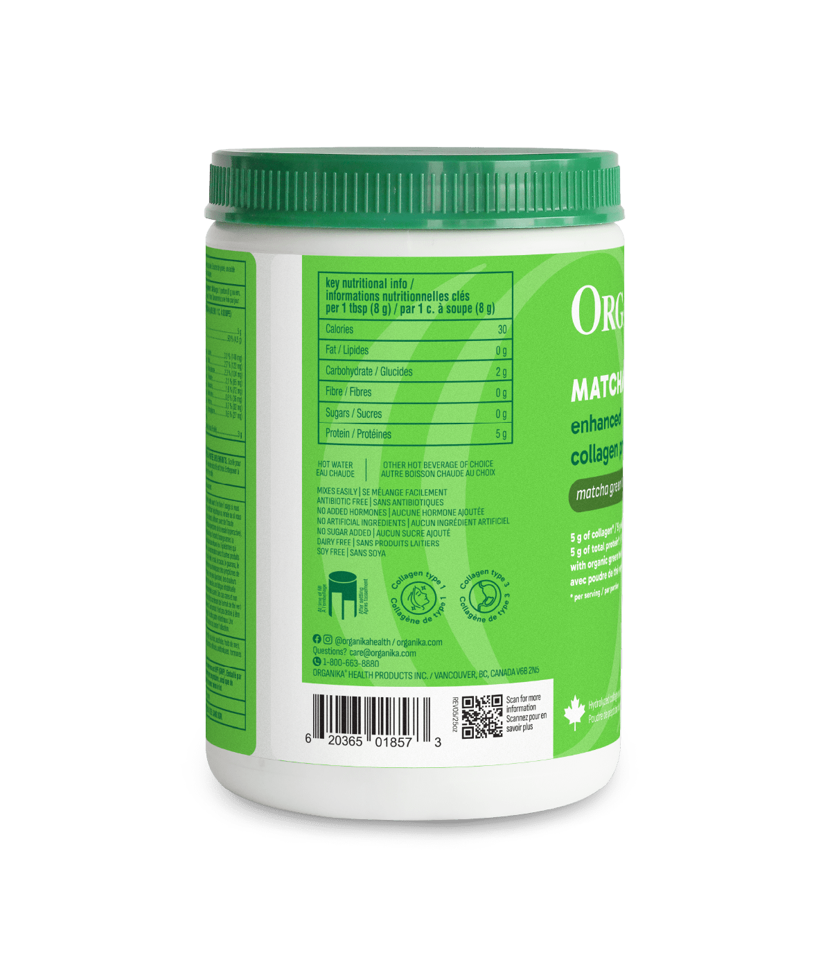 Enhanced Collagen Protein Matcha - 250 g - Organika Health Products