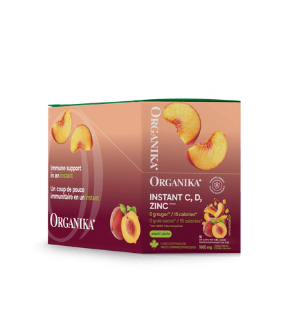Instant C, D, Zinc Immunity Effervescent - Peach - Box (8 Tubes) - Organika Health Products
