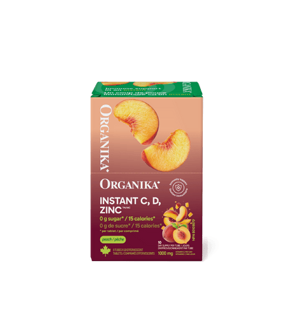 Instant C, D, Zinc Immunity Effervescent - Peach - Box (8 Tubes) - Organika Health Products