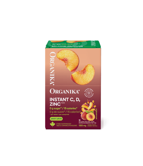 Instant C, D, Zinc Immunity Effervescent - Peach - Box (8 Tubes) - Organika Health Products
