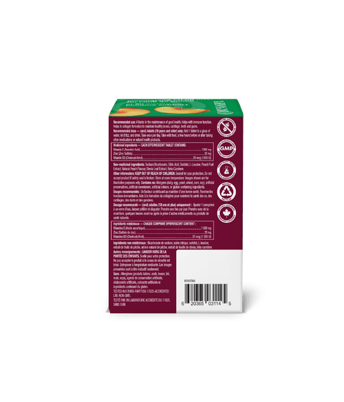 Instant C, D, Zinc Immunity Effervescent - Peach - Box (8 Tubes) - Organika Health Products