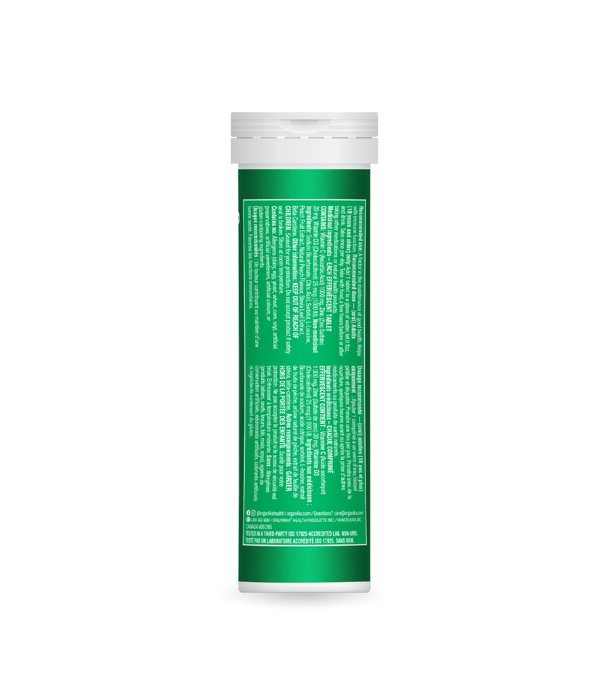 Instant C, D, Zinc Immunity Effervescent - Peach - Single Tube - Organika Health Products
